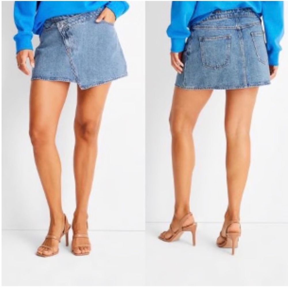 Future‎ Collective Kahlana Barfield Brown Asymmetrical Denim Mini Skirt 20W/22W